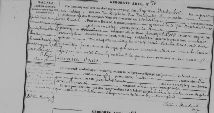 Acte de naissance de Louise Ludovica VAN REGEMEUTER